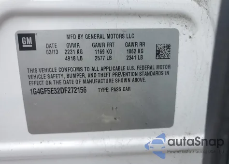 2013 Buick Lacrosse Premium из США, поврежденный, VIN 1G4GF5E32DF272156